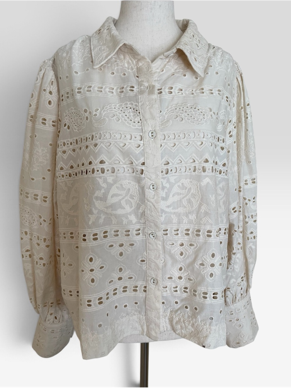 House of Harlow 1960 Embroidered Eyelet Cutwork Blouse L